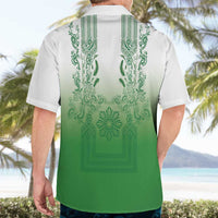 Philippines Barong Style Hawaiian Shirt with Polynesian Art and Leaf Motif Green Color LT03 - Polynesian Pride