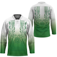 Philippines Barong Style Hockey Jersey with Polynesian Art and Leaf Motif Green Color LT03 - Polynesian Pride