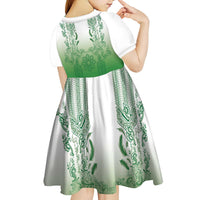 Philippines Barong Style Kid Short Sleeve Dress with Polynesian Art and Leaf Motif Green Color LT03 - Polynesian Pride