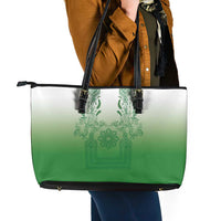 Philippines Barong Style Leather Tote Bag with Polynesian Art and Leaf Motif Green Color LT03 - Polynesian Pride