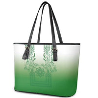 Philippines Barong Style Leather Tote Bag with Polynesian Art and Leaf Motif Green Color LT03 - Polynesian Pride