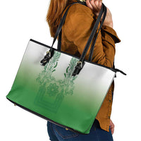 Philippines Barong Style Leather Tote Bag with Polynesian Art and Leaf Motif Green Color LT03 - Polynesian Pride