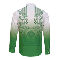 Philippines Barong Style Long Sleeve Button Shirt with Polynesian Art and Leaf Motif Green Color LT03 - Polynesian Pride