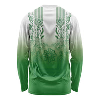 Philippines Barong Style Long Sleeve Shirt with Polynesian Art and Leaf Motif Green Color LT03 - Polynesian Pride