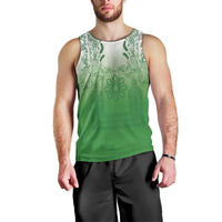 Philippines Barong Style Men Tank Top with Polynesian Art and Leaf Motif Green Color LT03 - Polynesian Pride