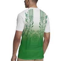 Philippines Barong Style Rugby Jersey with Polynesian Art and Leaf Motif Green Color LT03 - Polynesian Pride