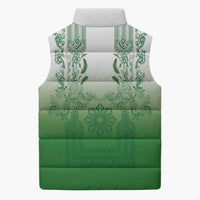 Philippines Barong Style Sleeveless Puffer Jacket with Polynesian Art and Leaf Motif Green Color LT03 - Polynesian Pride