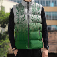 Philippines Barong Style Sleeveless Puffer Jacket with Polynesian Art and Leaf Motif Green Color LT03 - Polynesian Pride
