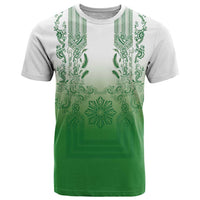 Philippines Barong Style T Shirt with Polynesian Art and Leaf Motif Green Color LT03 Green - Polynesian Pride