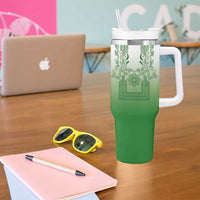 Philippines Barong Style Tumbler With Handle with Polynesian Art and Leaf Motif Green Color LT03 - Polynesian Pride