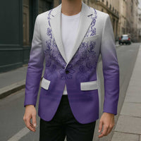 Philippines Barong Style Blazer with Polynesian Art and Leaf Motif Purple Color LT03 - Polynesian Pride