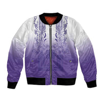 Philippines Barong Style Bomber Jacket with Polynesian Art and Leaf Motif Purple Color LT03 Unisex Purple - Polynesian Pride
