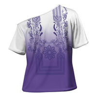 Philippines Barong Style Cross Shoulder Shirt with Polynesian Art and Leaf Motif Purple Color LT03 - Polynesian Pride