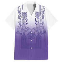 Philippines Barong Style Hawaiian Shirt with Polynesian Art and Leaf Motif Purple Color LT03 Purple - Polynesian Pride