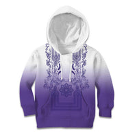 Philippines Barong Style Kid Hoodie with Polynesian Art and Leaf Motif Purple Color LT03 Hoodie Purple - Polynesian Pride