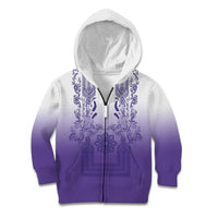 Philippines Barong Style Kid Hoodie with Polynesian Art and Leaf Motif Purple Color LT03 Zip Hoodie Purple - Polynesian Pride
