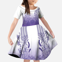 Philippines Barong Style Kid Short Sleeve Dress with Polynesian Art and Leaf Motif Purple Color LT03 KID Purple - Polynesian Pride