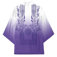 Philippines Barong Style Kimono with Polynesian Art and Leaf Motif Purple Color