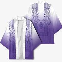 Philippines Barong Style Kimono with Polynesian Art and Leaf Motif Purple Color