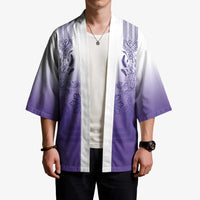 Philippines Barong Style Kimono with Polynesian Art and Leaf Motif Purple Color