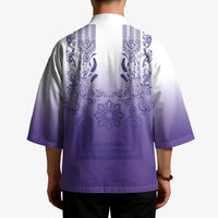 Philippines Barong Style Kimono with Polynesian Art and Leaf Motif Purple Color