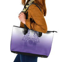 Philippines Barong Style Leather Tote Bag with Polynesian Art and Leaf Motif Purple Color LT03 Purple - Polynesian Pride