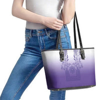 Philippines Barong Style Leather Tote Bag with Polynesian Art and Leaf Motif Purple Color LT03 - Polynesian Pride