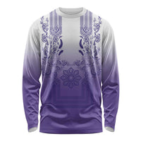Philippines Barong Style Long Sleeve Shirt with Polynesian Art and Leaf Motif Purple Color
