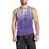 Philippines Barong Style Men Tank Top with Polynesian Art and Leaf Motif Purple Color LT03 - Polynesian Pride