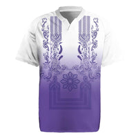 Philippines Barong Style Rugby Jersey with Polynesian Art and Leaf Motif Purple Color