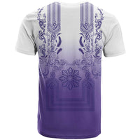 Philippines Barong Style T Shirt with Polynesian Art and Leaf Motif Purple Color LT03 - Polynesian Pride