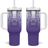 Philippines Barong Style Tumbler With Handle with Polynesian Art and Leaf Motif Purple Color LT03 One Size: 40 oz Purple - Polynesian Pride