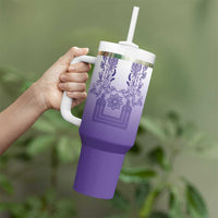Philippines Barong Style Tumbler With Handle with Polynesian Art and Leaf Motif Purple Color LT03 - Polynesian Pride