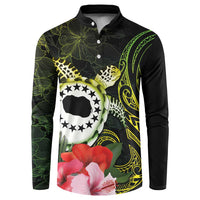Kia Orana Cook Islands Button Sweatshirt Turtle and Hibiscus Polynesian Pattern LT03 Yellow - Polynesian Pride