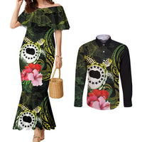 Kia Orana Cook Islands Couples Matching Mermaid Dress and Long Sleeve Button Shirt Turtle and Hibiscus Polynesian Pattern LT03 Yellow - Polynesian Pride
