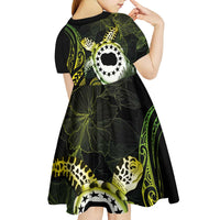 Kia Orana Cook Islands Kid Short Sleeve Dress Turtle and Hibiscus Polynesian Pattern