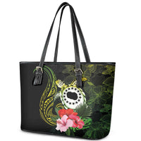 Kia Orana Cook Islands Leather Tote Bag Turtle and Hibiscus Polynesian Pattern LT03 - Polynesian Pride