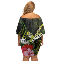 Kia Orana Cook Islands Off Shoulder Short Dress Turtle and Hibiscus Polynesian Pattern LT03 - Polynesian Pride