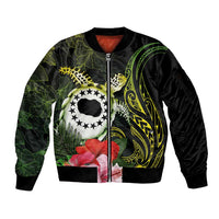 Kia Orana Cook Islands Sleeve Zip Bomber Jacket Turtle and Hibiscus Polynesian Pattern