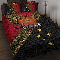 Papua New Guinea Goroka Show Quilt Bed Set Bird-of-paradise and Melanesian Tattoo Pattern LT03 Red - Polynesian Pride