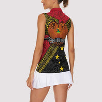 Papua new Guinea Goroka Show Women Sleeveless Polo Shirt Bird-of-paradise and Melanesian Tattoo Pattern