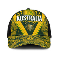 Australia Rugby Baseball Net Cap Aboriginal Art Sporty Style LT03 One Size Black Green - Polynesian Pride