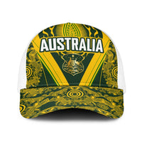Australia Rugby Baseball Net Cap Aboriginal Art Sporty Style LT03 One Size White Green - Polynesian Pride