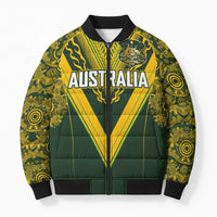 Australia Rugby Custom Bomber Puffer Jacket Aboriginal Art Sporty Style LT03 Unisex Green - Polynesian Pride