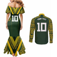 Australia Rugby Custom Couples Matching Mermaid Dress and Long Sleeve Button Shirt Aboriginal Art Sporty Style LT03 - Polynesian Pride