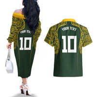 Australia Rugby Custom Couples Matching Off The Shoulder Long Sleeve Dress and Hawaiian Shirt Aboriginal Art Sporty Style - Polynesian Pride