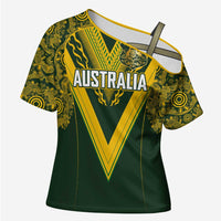 Australia Rugby Custom Cross Shoulder Shirt Aboriginal Art Sporty Style LT03 Female Green - Polynesian Pride
