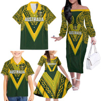 Australia Rugby Custom Family Matching Off The Shoulder Long Sleeve Dress and Hawaiian Shirt Aboriginal Art Sporty Style LT03 - Polynesian Pride