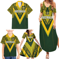Australia Rugby Custom Family Matching Summer Maxi Dress and Hawaiian Shirt Aboriginal Art Sporty Style LT03 - Polynesian Pride