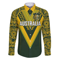 Australia Rugby Custom Family Matching Summer Maxi Dress and Hawaiian Shirt Aboriginal Art Sporty Style LT03 Dad's Shirt - Long Sleeve Green - Polynesian Pride
